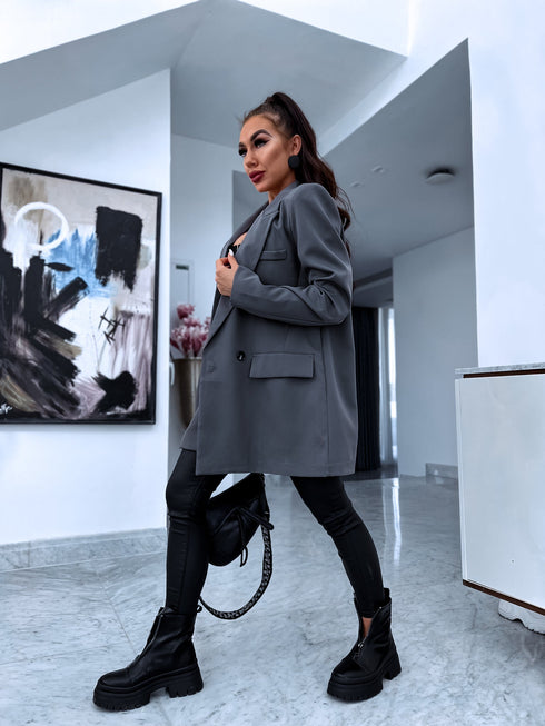 Oversize, klasikinis švarkas - PILKA PRE-ORDER
